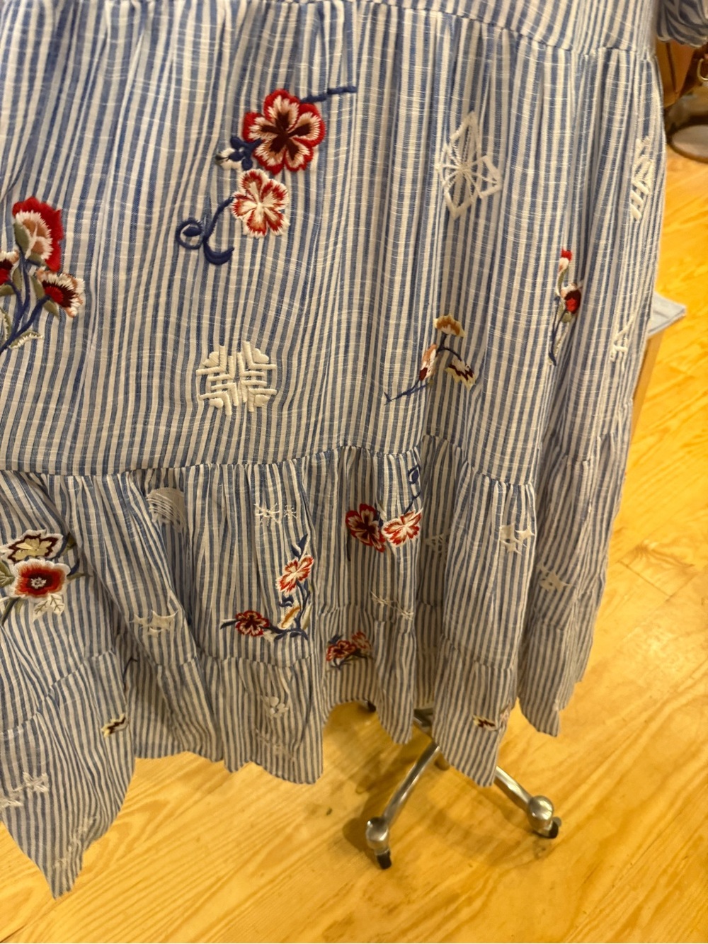 Kyla Seo Blue Striped Embroidered Maxi Dress - Puff Sleeve - Picture 8 of 11